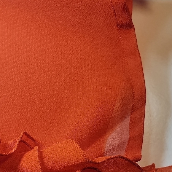 RED Sheer Ruffled collar and sleeve button up 3/4 sleeve. Size M - Picture 6 of 7